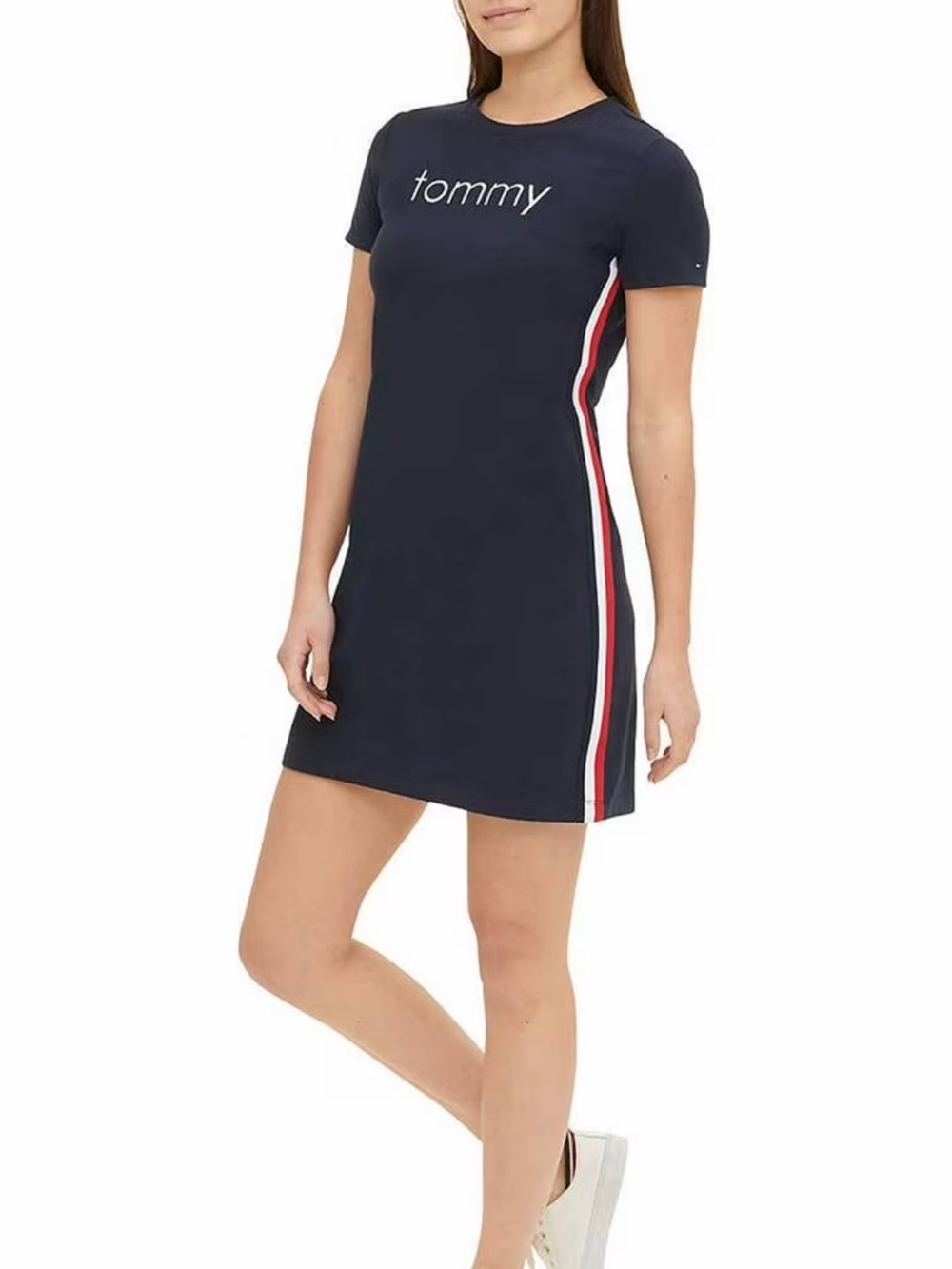 Tommy Hilfiger Navy Tee Dress with Red & White Side Stripes